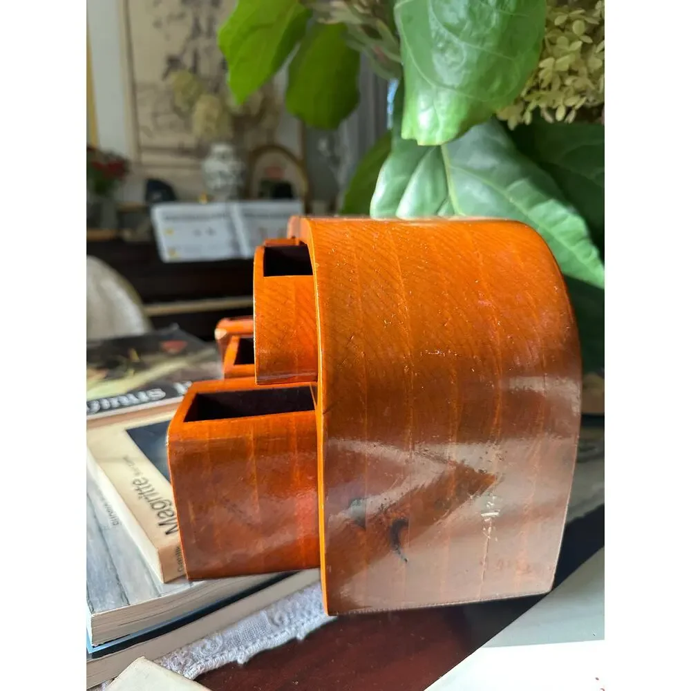 Vintage Wooden Jewelry Trinket Box Handmade Wave Artisan Wood unique puzzleREAD